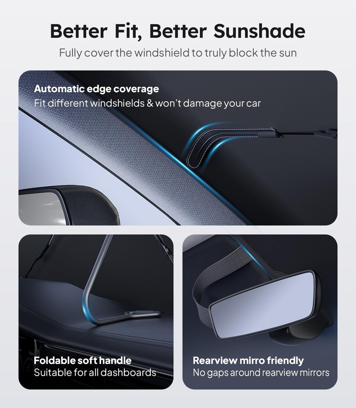 Wigoo Windshield Sun Shade Umbrella, 100% Sun Block, 5th-Gen Ice-Shield Cooling Tech, Reflective Heat Insulation, Portable & Foldable Front Window Sunshade Universal Fit Sedans/SUVs - M: 57"x32"