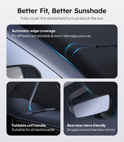 Wigoo Windshield Sun Shade Umbrella, 100% Sun Block, 5th-Gen Ice-Shield Cooling Tech, Reflective Heat Insulation, Portable & Foldable Front Window Sunshade Universal Fit Sedans/SUVs - M: 57"x32"