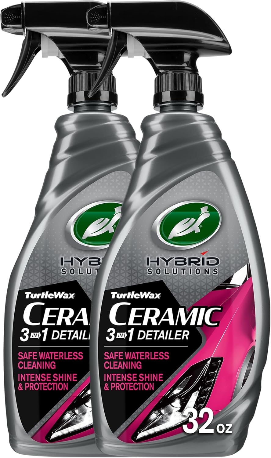 Turtle Wax Hybrid Solutions Ceramic 3-in-1 Car Detailer, Waterless Car Wash, Long-lasting HydrophobicWax Protection and High Gloss Shine, Safe For All Exterior Surfaces, 32 oz (Pack of 3)
