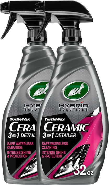 Turtle Wax Hybrid Solutions Ceramic 3-in-1 Car Detailer, Waterless Car Wash, Long-lasting HydrophobicWax Protection and High Gloss Shine, Safe For All Exterior Surfaces, 32 oz (Pack of 3)