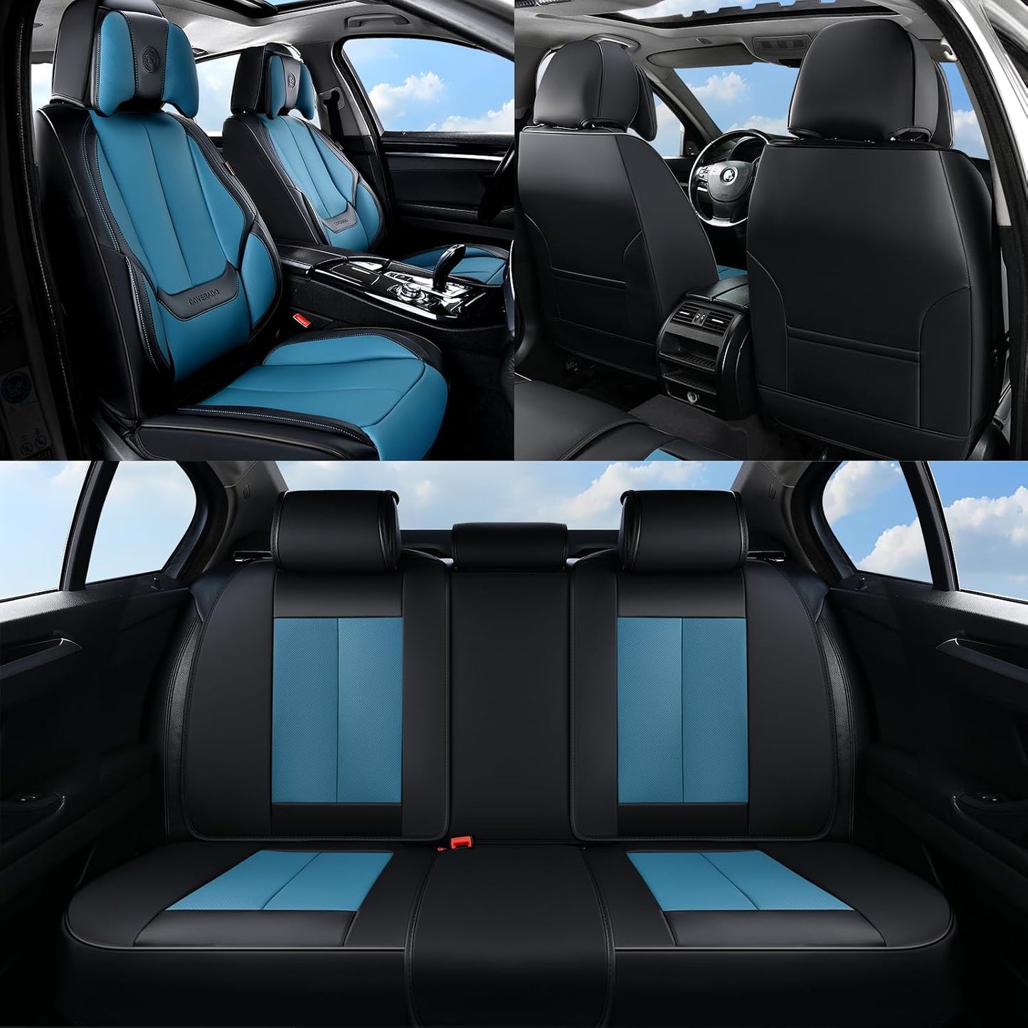 Coverado Seat Covers Full Set, Black Seat Covers for Cars 5 Seats, Car Seat Protector, Waterproof Nappa Leather Car Seat Cushion, Front and Rear Car Seat Cover Fit for Most Sedans SUV Pick-up Truck - Colors B