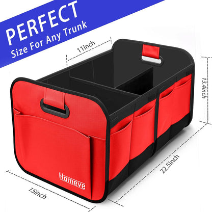 Homeve Car Trunk Organizer for SUV, 18.5Gal Large Capacity No-Sag Heavy Duty, Foldable Waterproof Anti-Slip Storage with 12 Pockets, Fit Sedan,Truck, Universal Car Accessories, Black, Large, 2 Compart