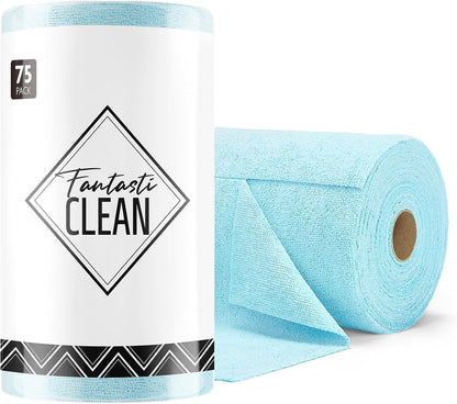 Fantasticlean Microfiber Cleaning Cloth Roll -75 Pack, Tear Away Microfiber Towels, 12" x 12", Reusable, Washable, Scratch Free, Ultra Absorbent for All-Around Cleaning Supplies (DimGray)