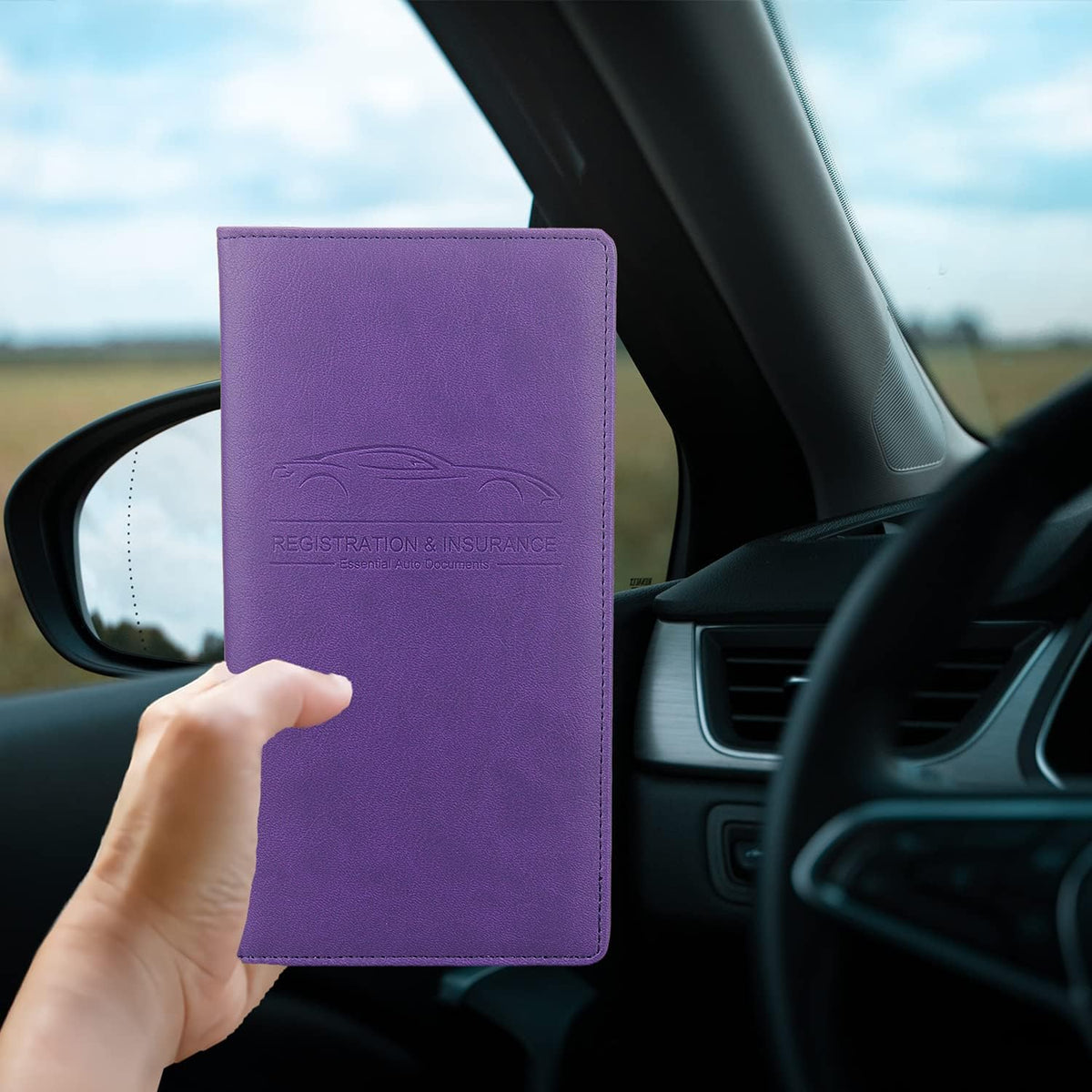 Car Registration and Insurance Holder, Premium Pu Leather Vehicle Glove Box Organizer - for Driver License, Cards & Essential Documents (L-Orange)