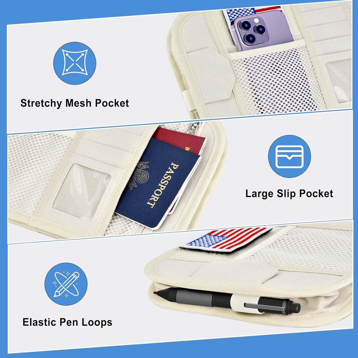HUANLANG Car Sun Visor Organizer, Tactical Car Accessories with Zipper Storage Pouch, Glasses Clip Card Sleeve Pocket, Multi-Pocket Visor Organizer Fits Most Cars, SUVs, Trucks