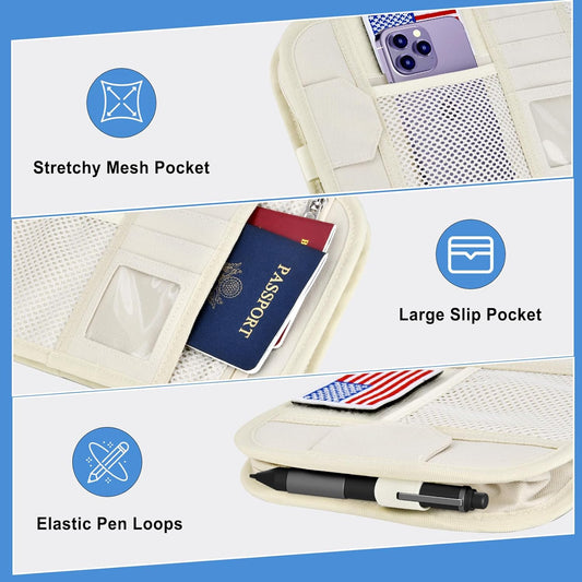 HUANLANG Car Sun Visor Organizer, Tactical Car Accessories with Zipper Storage Pouch, Glasses Clip Card Sleeve Pocket, Multi-Pocket Visor Organizer Fits Most Cars, SUVs, Trucks