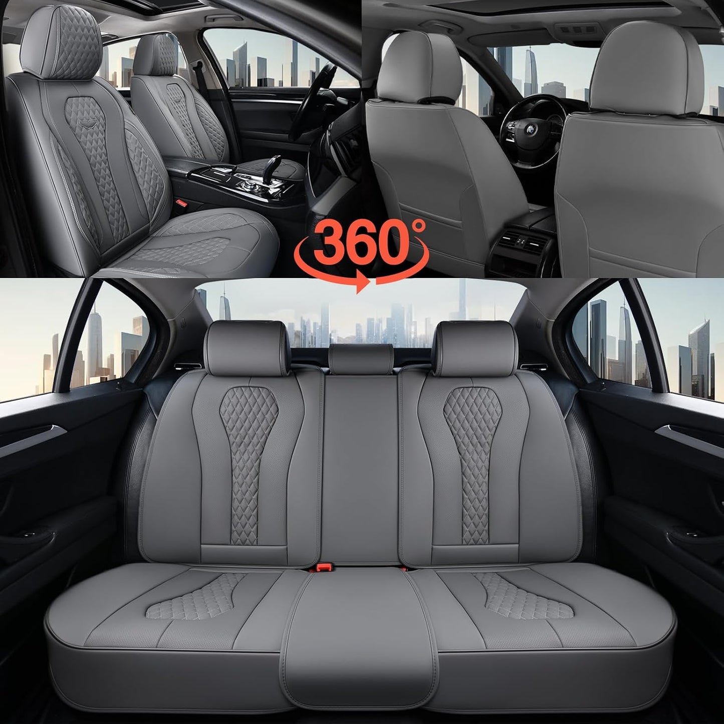 Coverado Seat Covers, Car Seat Covers Full Set, Black Car Seat Cover, Car Seat Covers Front Seats Back Seat Cover, Waterproof Car Seat Cushion, Leather Seat Covers Seat Protector Fit for Most Cars