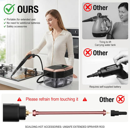 Steam Cleaner, 15s Heat-Up, 1.9QT Tank, 3Level Adjustable Handle, with 16PCS Accessories, Portable Steamer for Cleaning, Steam Cleaner for Home, Car Detailing, Dirt, Grease, Grout, Tile （blackgold）