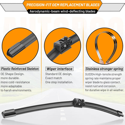 AUTOBOO 26"+19" Windshield Wipers Replacement for Tesla Model 3 2017 2018 2019 2020 2021 2022 2023 2024 2025 Model Y 2020 2021 2022 2023-2025 -Original Factory Quality (Pack of 2) - Colors A