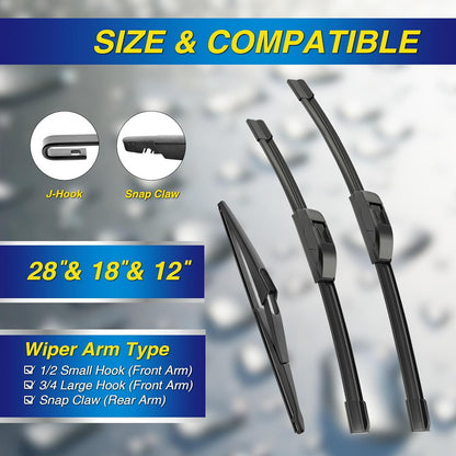 5 PLUS® Silicone Windshield Wipers Replacement for 2019-2024 Toyota RAV4/ 2006-2015 Mazda 5 Wiper Blades(Set of 3), Windshield Wiper Blades For My Car-26"/16"/12" - Colors B