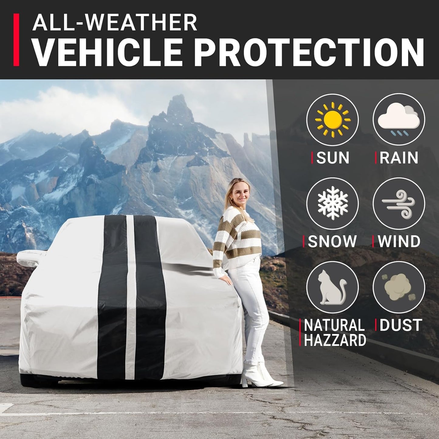 iCarCover 15-Layer Car Cover Waterproof All Weather | Premium Quality Car Covers for Automobiles, UV Protection, El Camino, Impala, Bel Air, Monte Carlo, Galaxie, Charger, Size C21 (See Size Chart) - Colors B