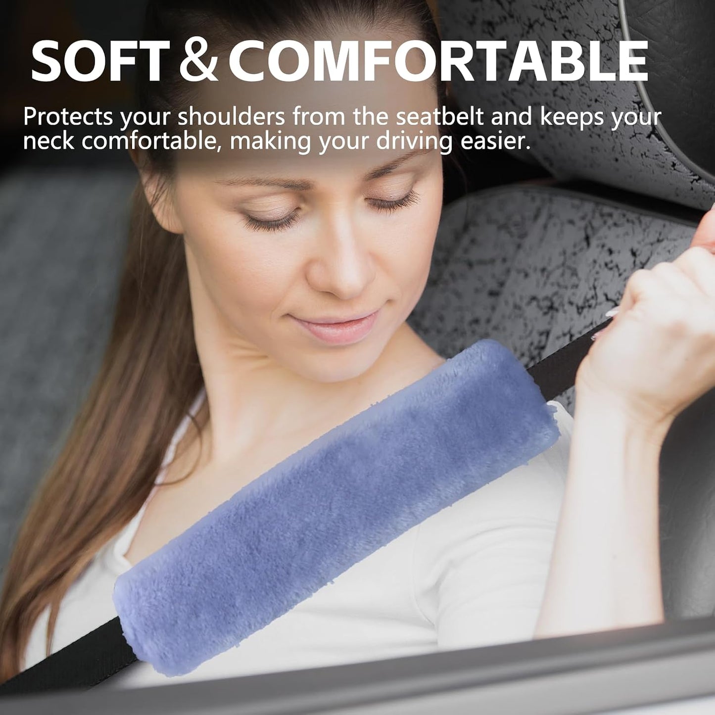 wuyaoyao 2PCS Car Seat Belt Pads Shoulder Cover, Soft Plush Auto Seat Belt Pad for Protecting Neck and Shoulder, Universal Car Shoulder Strap Cushion Protector for Adults Kids Women Men (Blue Gray)