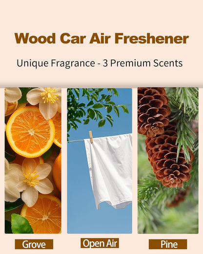 Car Air Freshener Wood Air Freshener for Visor Clip Long Lasting Car Odor Eliminator Scent Diffuser for Cabin 2 Metal Clips Variety 3 Pack(Grove-Open Air-Pine)