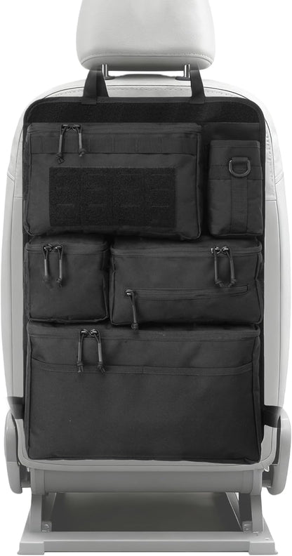 6 Pack Tactical Molle Car Seat Back Organizer - Tactical Vehicle Panel Organizer with 5 Detachable Molle Pouch,US Flag Patch and Keychain,Great Trunk Accessories for Man