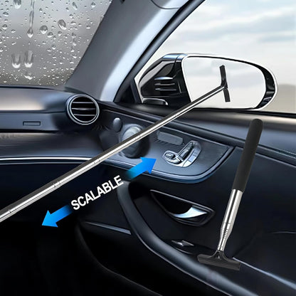 Car Rear View Mirror Wiper, 38.58 In Handle Car Window Squeegee, Retractable Auto Glass Squeegee, Portable Mirror Cleaner Tool for Auto Glass Water Removal Fog Snow (Black)