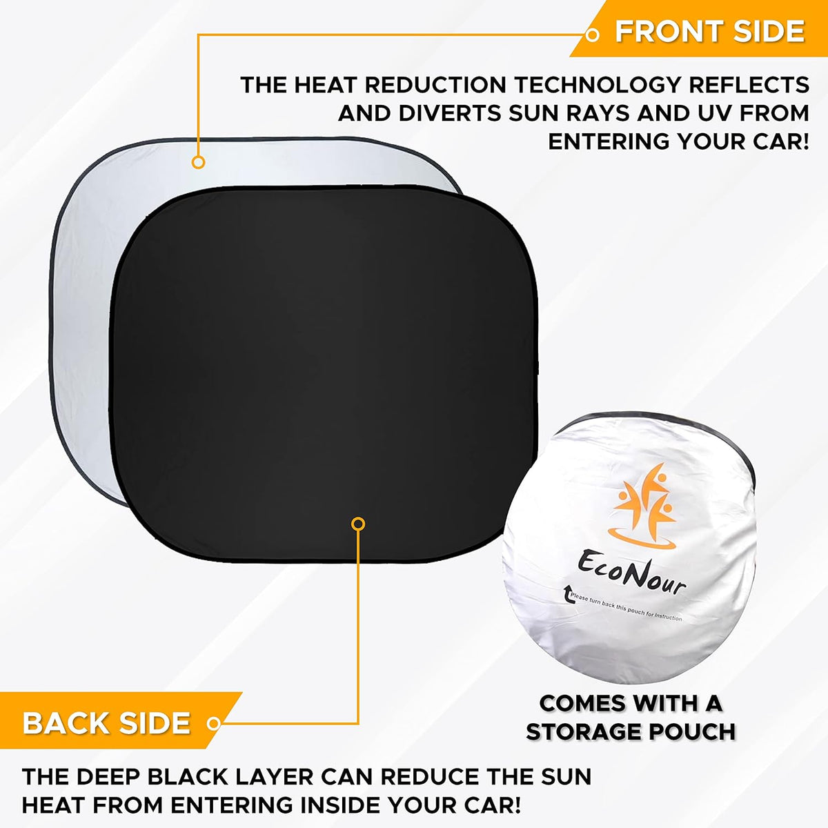 EcoNour 2 Piece Foldable Car Windshield Sun Shade – UV & Heat Protection, Interior Cooling, Durable Upgraded Design, Easy Fold, Front Window Sunshade - Medium (31" L x 28" W)