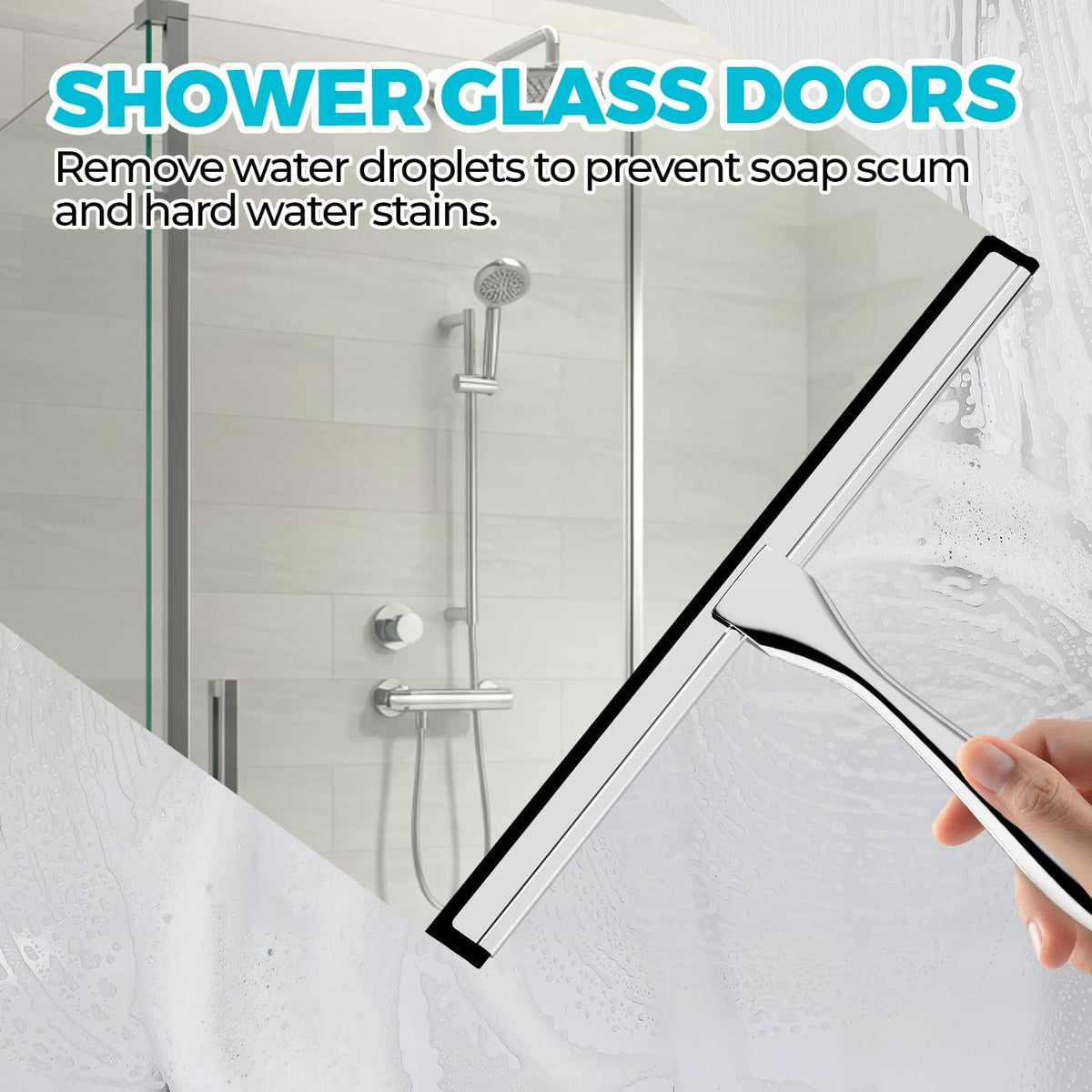 ALFLOD 2PACK Shower Squeegee for Glass Doors, Squeegee for Shower Glass，All-Purpose Tile Walls, Bathroom, Window, Glass and Car Windshield, Mirrors and Kitchen-Stainless Steel, 10 Inches, Silver