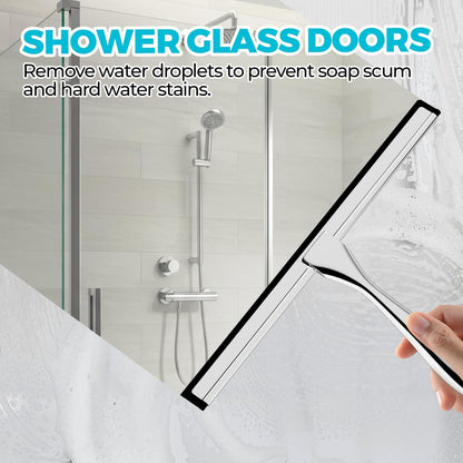 ALFLOD 2PACK Shower Squeegee for Glass Doors, Squeegee for Shower Glass，All-Purpose Tile Walls, Bathroom, Window, Glass and Car Windshield, Mirrors and Kitchen-Stainless Steel, 10 Inches, Silver