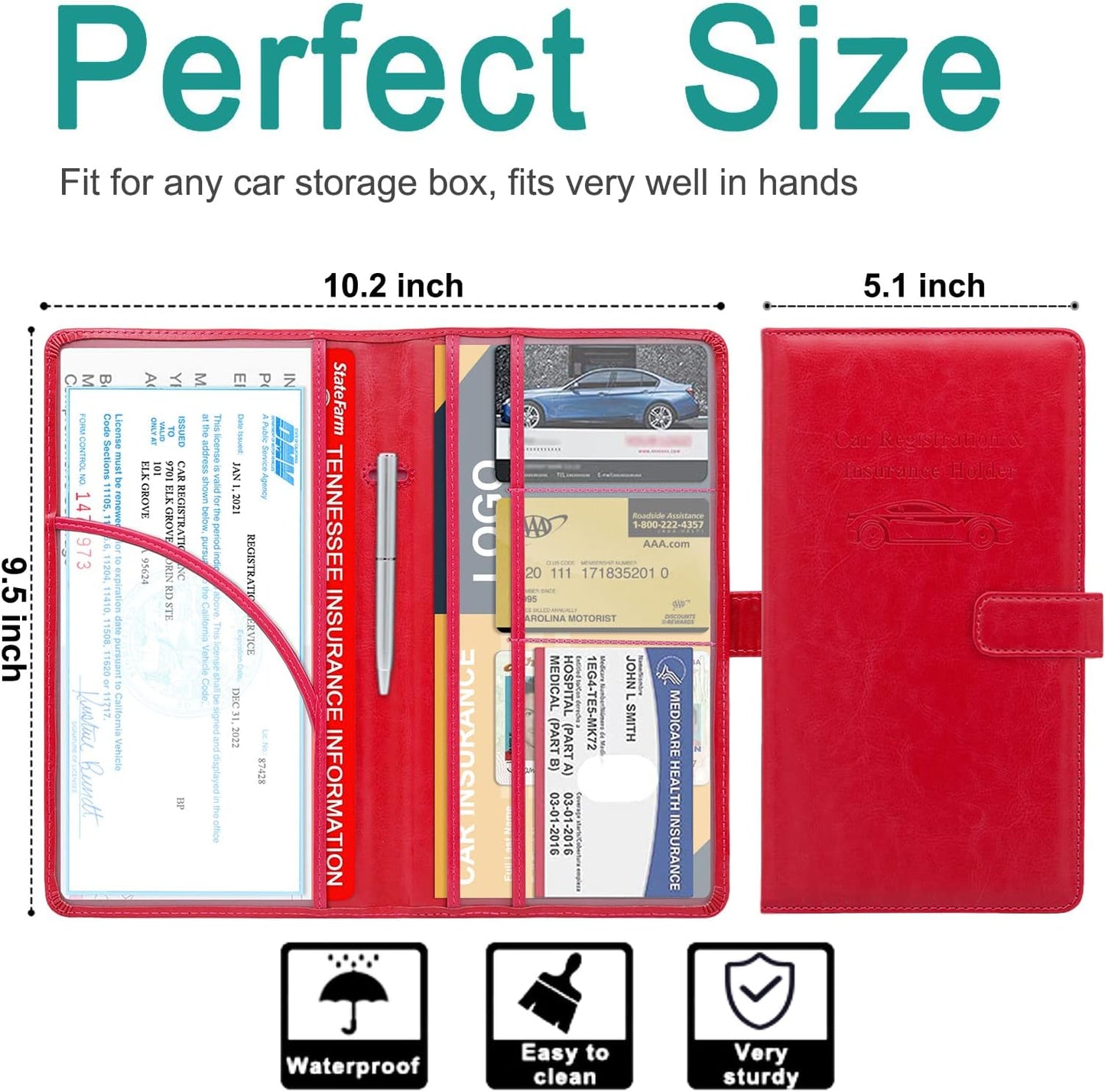 RSAquar Car Registration and Insurance Holder, Vehicle Glove Box Organizer Cool Car Accessories, Auto Truck Document Holder for Cards, Driver License, Black Glitter