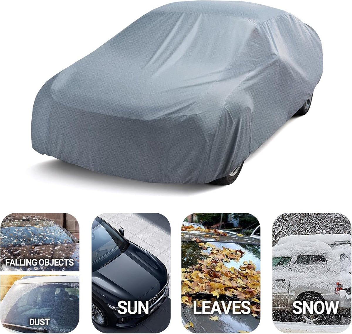 Season Guard Car Cover for Sedans up to 205", Breathable Full Exterior Vehicle Cover, Lightweight Dustproof Indoor & Light Outdoor Car Cover, Gray
