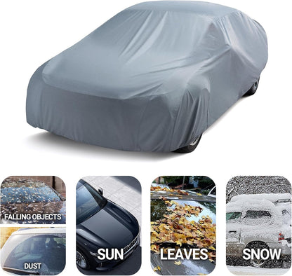 Season Guard Car Cover for Sedans up to 205", Breathable Full Exterior Vehicle Cover, Lightweight Dustproof Indoor & Light Outdoor Car Cover, Gray