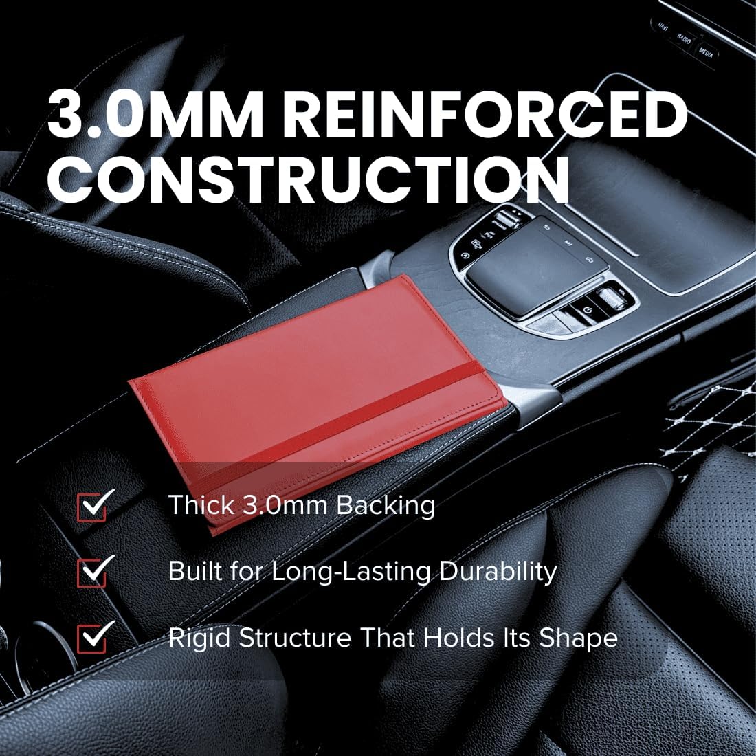 LINTRU Car Registration and Insurance Holder Trifold, Oversized Fit with Reinforced Construction, Matte PU Leather Vehicle Glove Box Organizer for Documents, Car Accessories for Men and Women