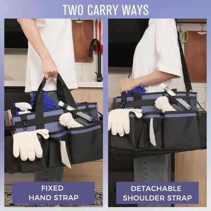 SCAVATA Wearable Cleaning Caddy Organizer with Handle & Shoulder Straps for Housekeepers, Under Sink & Car Cleaning Tool Organizer Bag with 4 Foldable Dividers (Green)