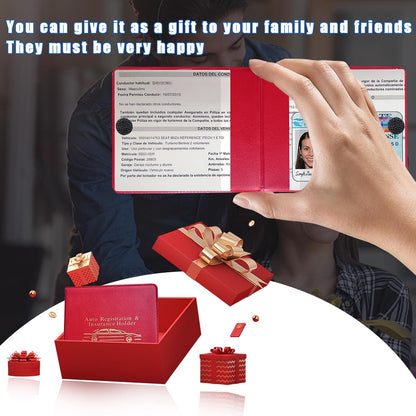 Ziciner Car Registration Insurance Holder, 2Pack Essential Auto Card Document Glove Box Organizer with Touch Fastener, Vehicle Interior Accessories Perfect for Most Car, Truck, SUV (Red/Small Car)