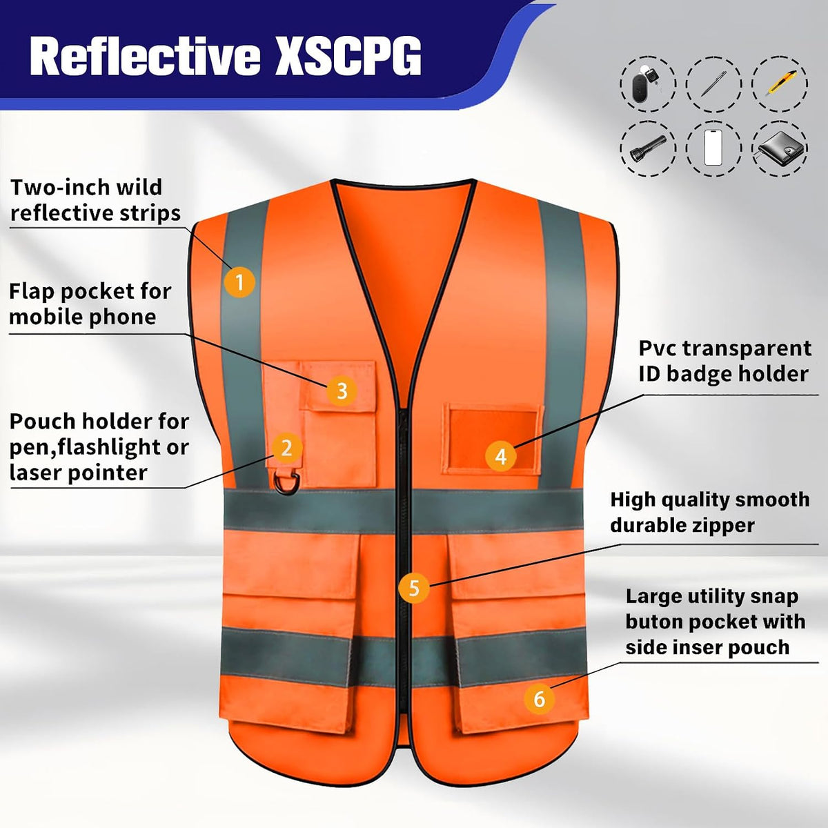 Safety Vests 20 Pack,Hi Vis Construction Vest with 5 Pockets and Zipper,Reflective Vest for Men Women Work One Size