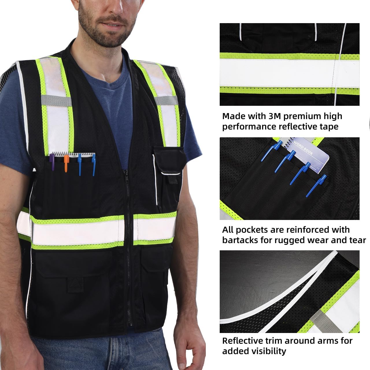Dib Safety Reflective Mesh Vest ANSI Class 3, High Visibility with Pockets and Zipper, Made with 3M Reflective Tape, Yellow XL