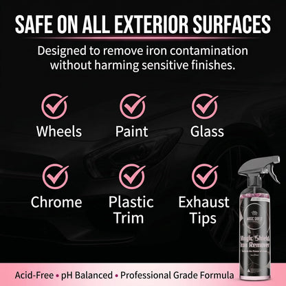 Magic Shield Iron Remover Spray for Cars 16oz - pH-Neutral Iron and Fallout Remover for Car, Motorcycle, RV & Boat | 5-Minute Reaction, Effective on Wheels & Paint | All-In-One Solution