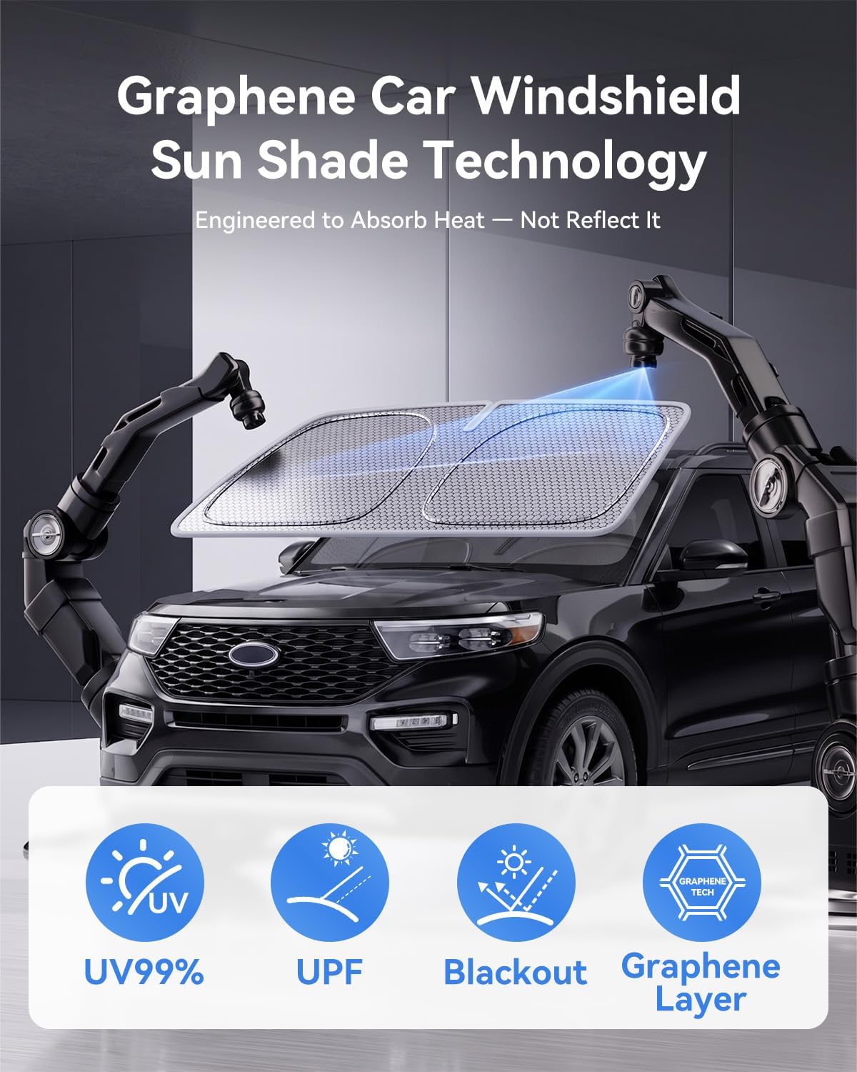 helloleiboo Graphene Car Windshield Sun Shade Car Sun Shade for Windshield with Heat Absorption Coating Foldable Design with UV Protection to Keep Your Car Interior Cooler Silver (X-Large-61 × 34 in)