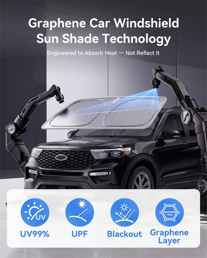 helloleiboo Graphene Car Windshield Sun Shade Car Sun Shade for Windshield with Heat Absorption Coating Foldable Design with UV Protection to Keep Your Car Interior Cooler Silver (X-Large-61 × 34 in)