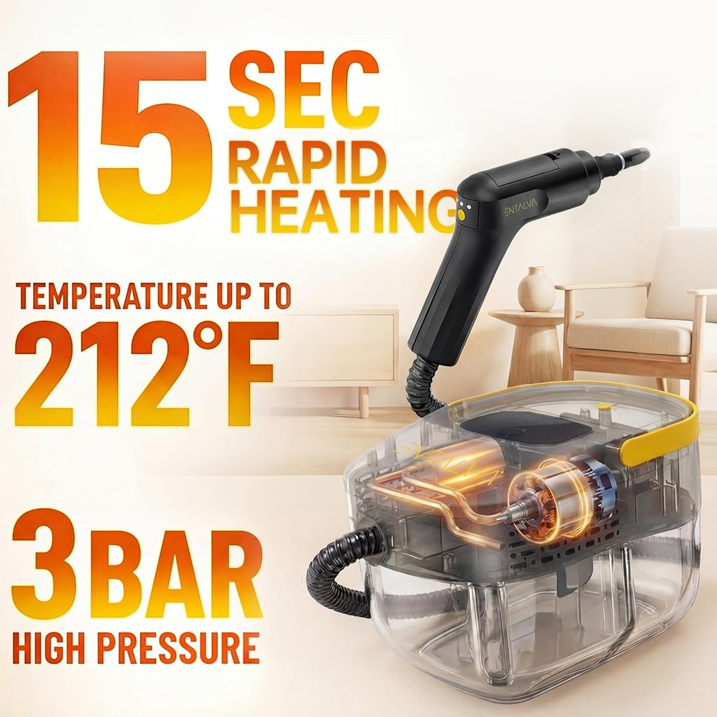 Steam Cleaner for Home, 1600W Handheld Steamer for Cleaning with 1.69QT Tank, High Temp Pressurized Steam Cleaner with 15 Accessories for Grout, Tile, Floor, Couch, Car Detailing