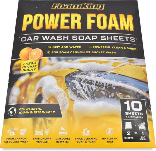 Foam King Car Wash Soap Strip (10ct = 5 Car Washes) - Concentrated Car Cleaning Soap Sheet, No Plastic Bottle - For Foam Cannons Guns, Bucket Wash. Safe for Cars, Trucks, Motorbikes - Citrus Scent