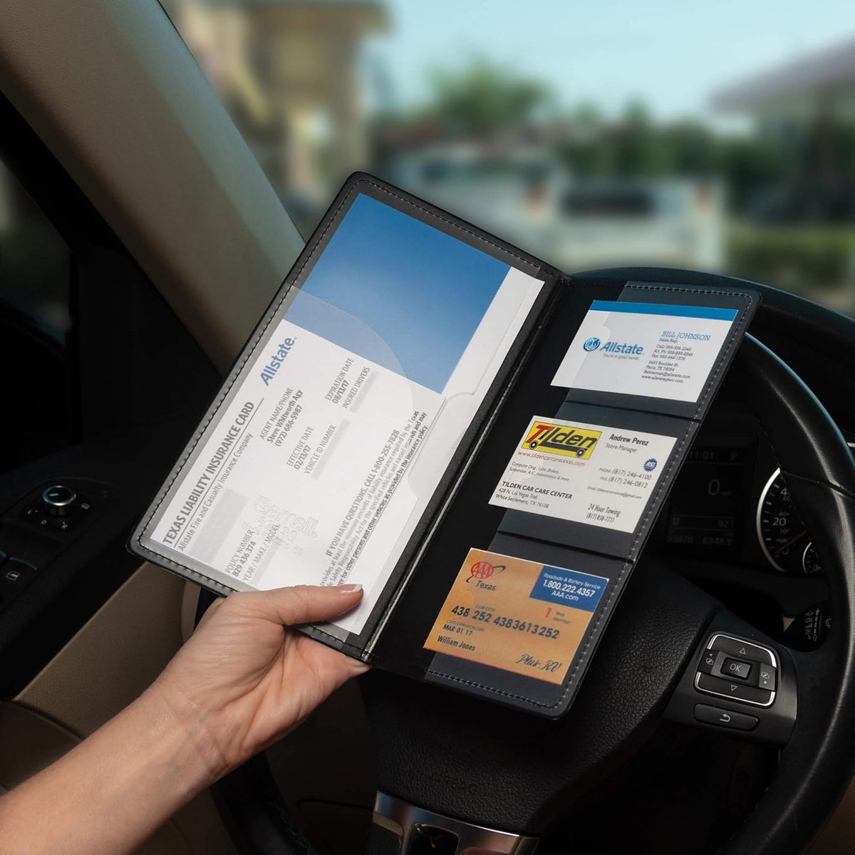 Samsill 2 Pack Car Registration and Insurance Holder, 5.25" x 4.75" Black Glove Box Organizer, Perfect for Multiple Vehicles