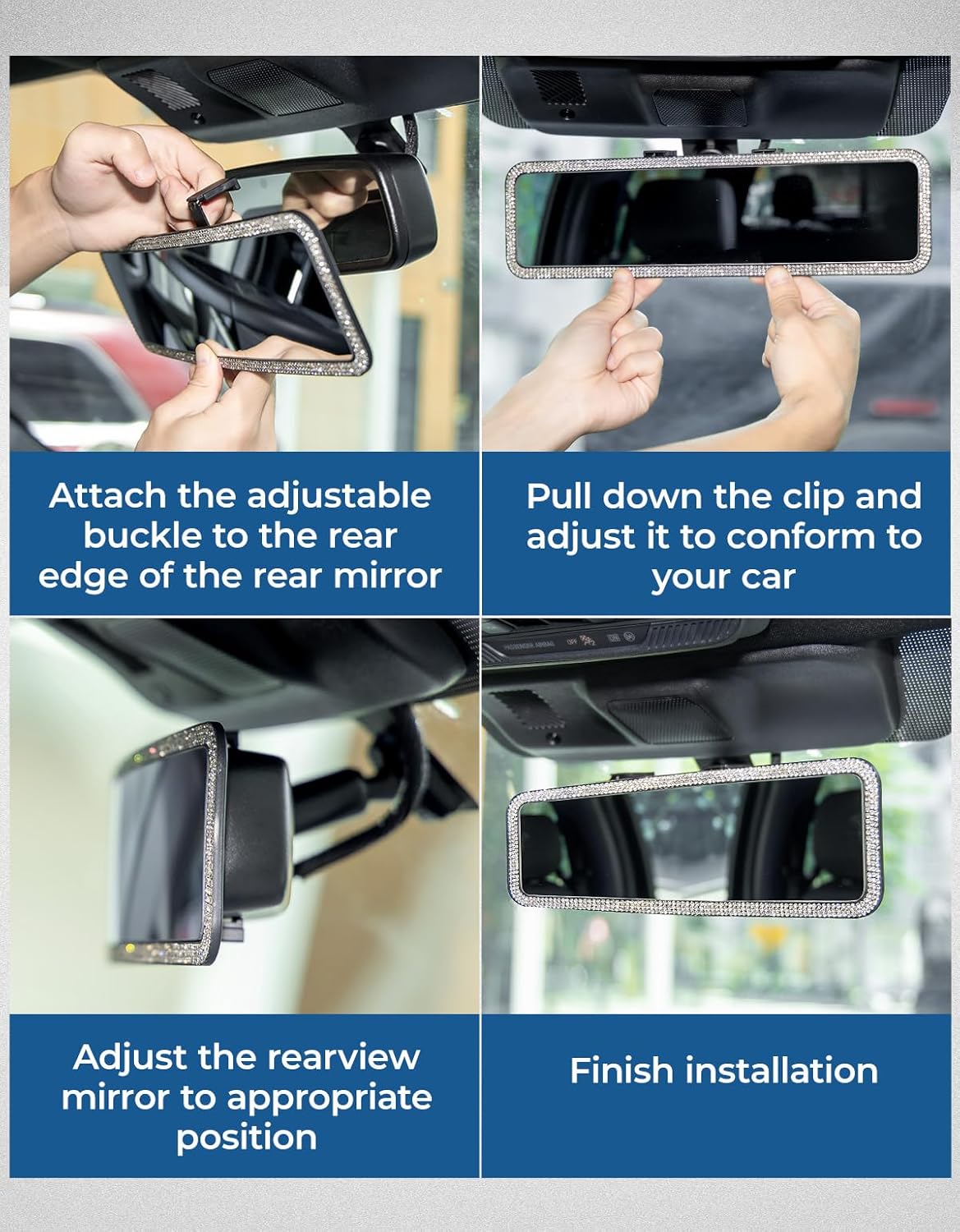 JOYTUTUS Panoramic Rear View Mirror, 12 Inch Wide Angle Clip On Mirror, Universal Car Interior Accessories, Convex Interior Mirror Reduces Blind Spot, Clear Vision Fits Car SUV Trucks