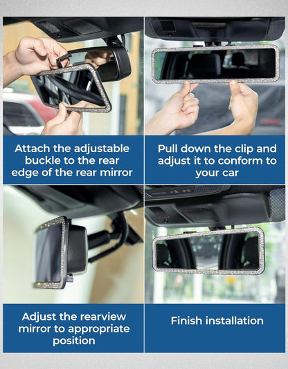 JOYTUTUS Panoramic Rear View Mirror, 12 Inch Wide Angle Clip On Mirror, Universal Car Interior Accessories, Convex Interior Mirror Reduces Blind Spot, Clear Vision Fits Car SUV Trucks