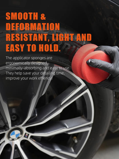SPTA Tire Shine Applicator, 6Pcs Foam Applicator Pads, Round Shape Side Pressing Hand Polishing Sponge Pads Kit Tire Shine Applicator Pad Tire Dressing Applicator Pad for Applying Tire Shine