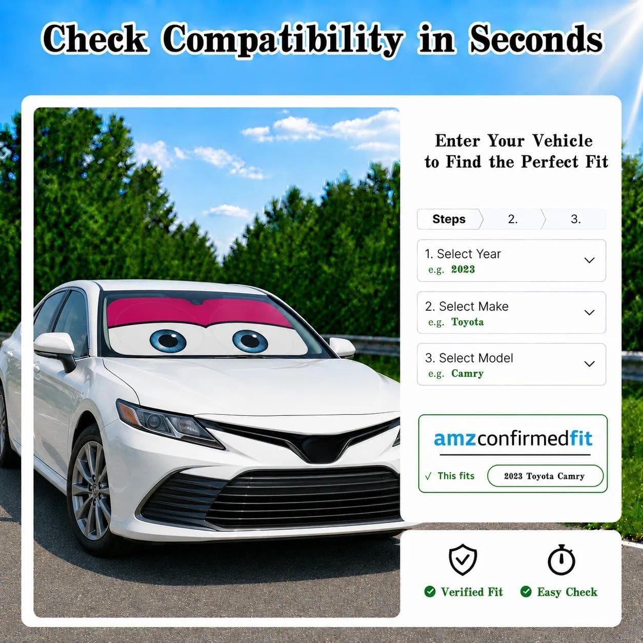Car Windshield Sun Shade, Funny Cartoon Eyes Sun Visor for Car Windshield Universal Fits Sedan Compact Car Hatchback SUV, UV Heat Protection - 59 x 27.5