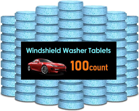 100 PCS-Car Windshield Washer Tablets, Glass Cleaner, Concentrated Effervescent Tablets, Solid Windshield Effervescent Wiper Tablet for Car Cleaning(individual packaging)