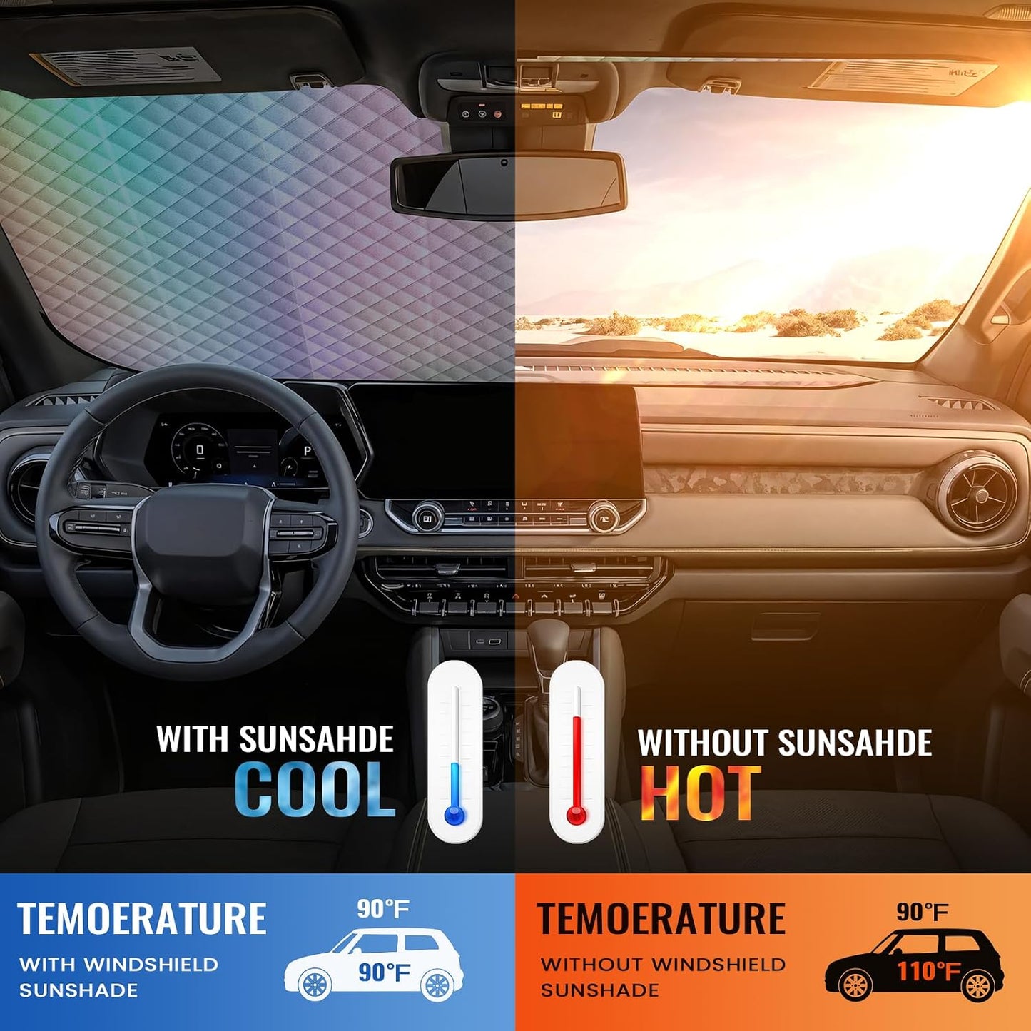 Iridescent Sun Shade for Car Windshield, Foldable Universal Car Windshield Upgrade Sunshade Enhanced UV Rays Reflective Sun Visor Shade Keeps Vehicle Cool
