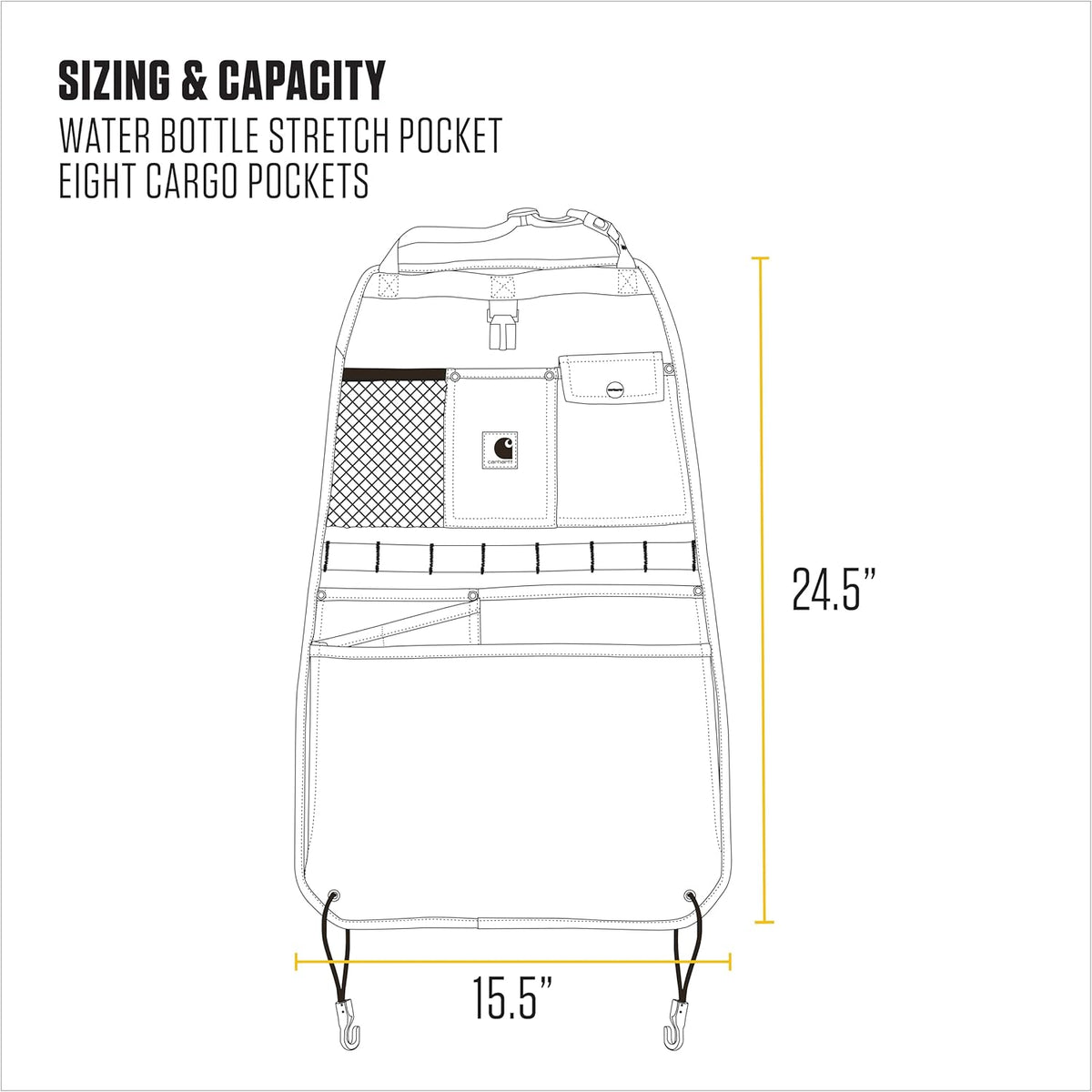Carhartt Universal Nylon Duck Automotive Seat Back Organizer, Organization for Work and Kids, Black