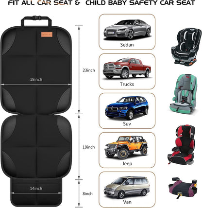 SMART ELF Car Seat Protector, 2Pack Seat Protector Protect Child Seats with Thickest Padding and Non-Slip Backing Mesh Pockets for Baby and Pet,Sedan SUV Truck (Black)