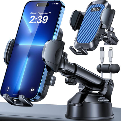 2026 Ultimate Best【True Military-Grade & Safety Cert】Car Phone Holder HTU【Upgraded 360 Rotation & 100+LBS Strongest Suction】5-in-1 Truck Windshield Dashboard Vent Mount Stand for iPhone Android, Black
