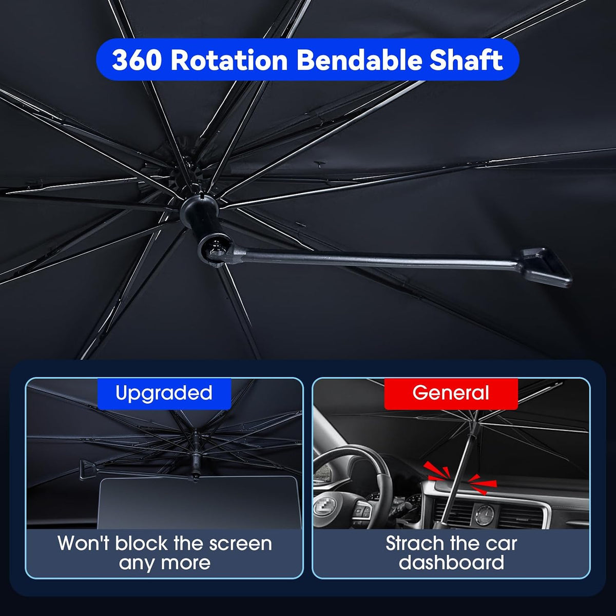 helloleiboo Car Windshield Sun Shade Umbrella 57" x 32", Windshield Sun Shade Foldable with 5-Layer Thickened Vinyl Coating Reflective Heat & UV Protection Fits Most Sedans & Compact SUVs