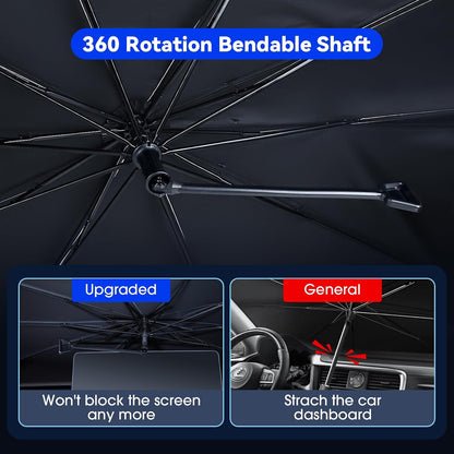 helloleiboo Car Windshield Sun Shade Umbrella 57" x 32", Windshield Sun Shade Foldable with 5-Layer Thickened Vinyl Coating Reflective Heat & UV Protection Fits Most Sedans & Compact SUVs