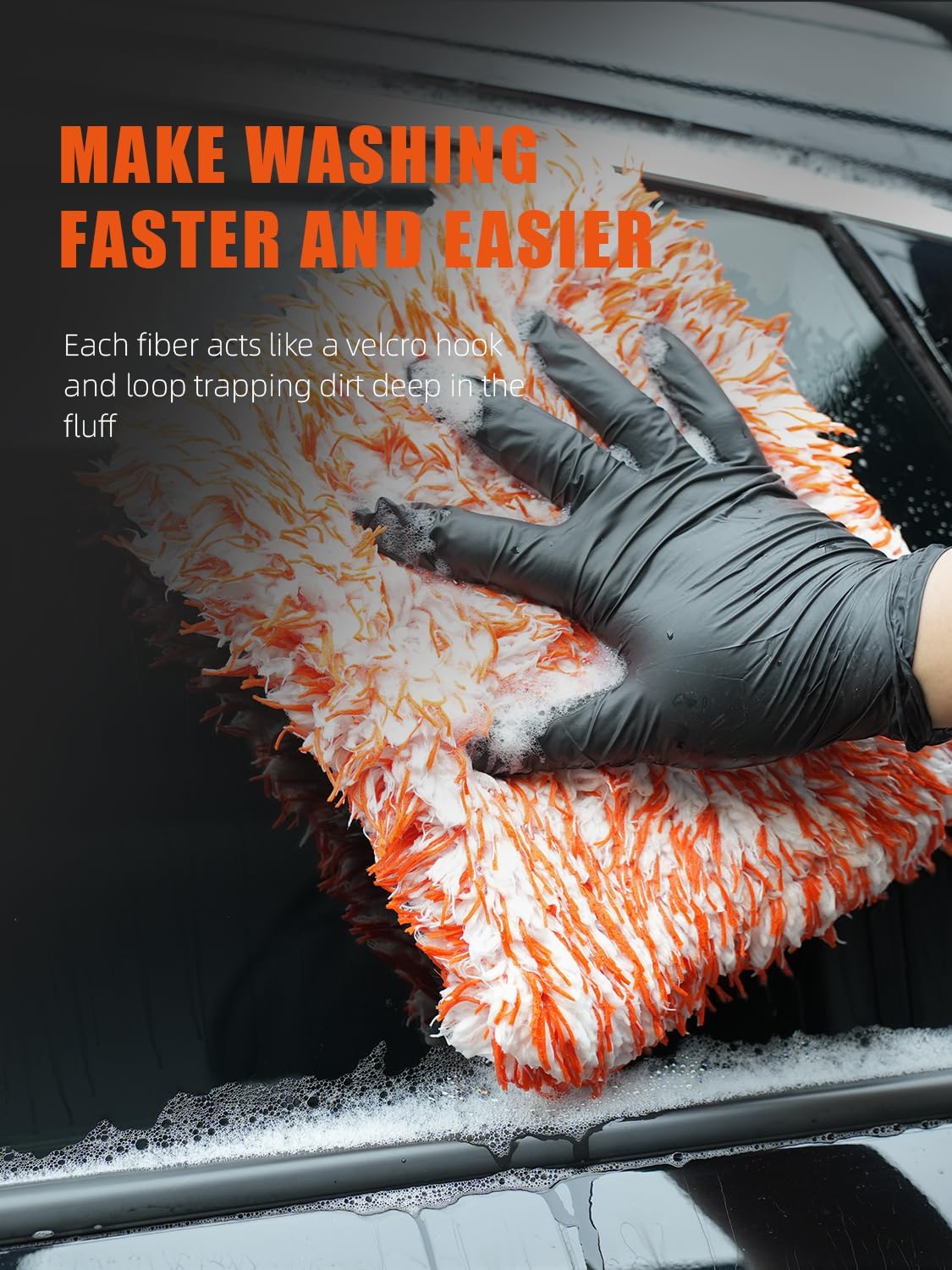 SPTA Microfiber Car Wash Mitt, 3Pcs Car Sponge Glove Wrapped in Soft, Plush Fiber Cloth Material, Safe Washing with Any Car Soap, Bucket, Foam Gun, Foam Cannon, Other Cleaning Supplies