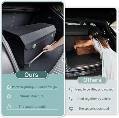 XCF Car Trunk Organizer, Leather Trunk Organizer for SUV with Lid and Sturdy Handle Car Storage Organizer (Black, 20.47 x 11.42 x 12.2in)