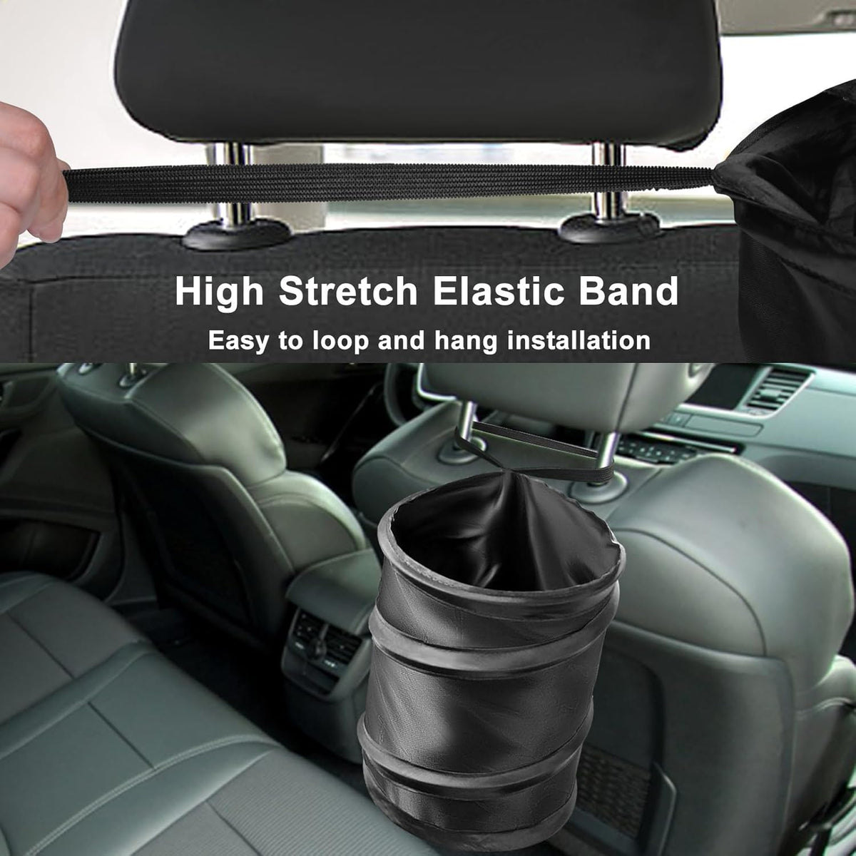 Car Trash Can, 2 Packs Mini Collapsible Pop-up Car Garbage Can, Waterproof Hanging Car Trash Bag with Velcro, Car Trash Bin, Black